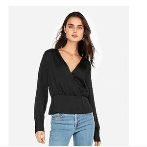 Express Black Surplice Wrap Front Blouse